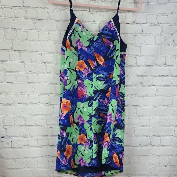 Adelyn Rae Tropical Hawaiian Parrot Chiffon Slip Dress Sleeveless Sundress Small - Picture 3 of 10